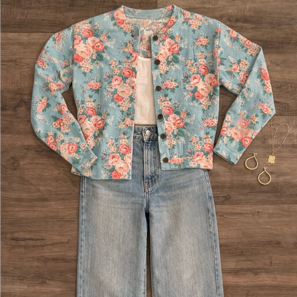 Floral Blue and Pink Cardigan